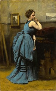 Dame in Blauw door Jean Baptiste Camille Corot