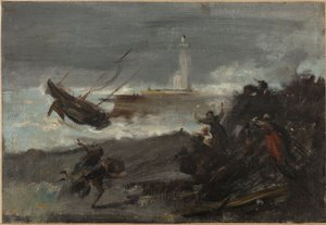 Schipbreuk in de haven van Dieppe door Jean Baptiste Carpeaux