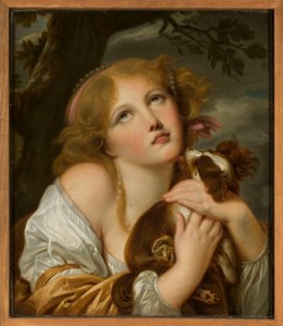 Meisje met een hond in haar armen door Jean-Baptiste Greuze