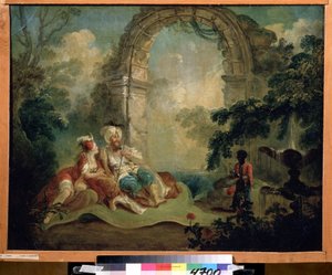 Oriëntalisme: "Turkse pasha en odalisk" Schilderij van Jean Baptiste Hilaire door Jean Baptiste Hilaire
