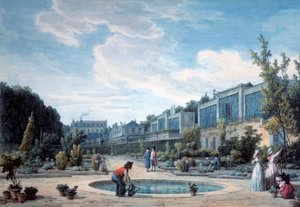 Uitzicht op de Koninklijke Tuin (huidige Jardin des Plantes) door Jean Baptiste Hilaire