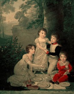 Vier kinderen van Joachim Murat en Caroline Bonaparte (van links, Letizia