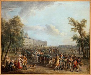 Plundering van wapens bij de Invalides, 14 juli 1789 door Jean Baptiste Lallemand
