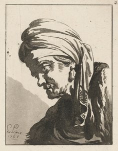 Hoofd van een gebogen oude vrouw