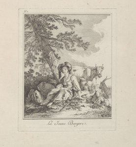 De jonge herderin, plaat twee uit Divers Habillements des Peuples du Nord door Jean-Baptiste Le Prince