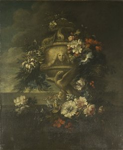 Bloemen in een Gesneden Vaas door Jean Baptiste Monnoyer