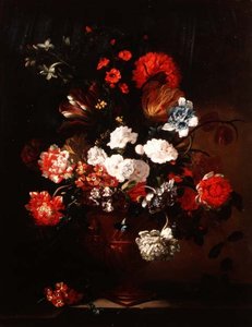 Stilleven van Anjers, Tulpen, Pioenen en Andere Bloemen door Jean Baptiste Monnoyer