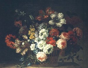 Stilleven met bloemen in een mand door Jean Baptiste Monnoyer