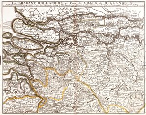 Kaart van Nederlands Brabant (of Noord-Brabant) en een deel van het graafschap Holland (Nederland) door Jean Baptiste Nolin