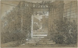 Landschap met een trap en een balustrade