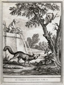 De Kraai en de Vos, illustratie van Jean-Baptiste Oudry voor de fabel van Jean de La Fontaine