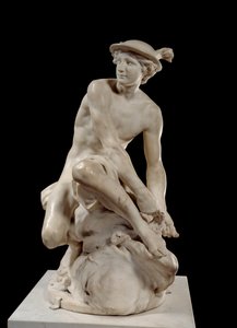 Mercurius die zijn gevleugelde sandalen vastmaakt door Jean Baptiste Pigalle