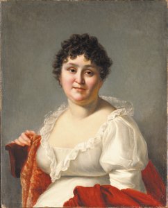 Portret van Madame Regnault, buste-lengte, in een witte jurk en persimmon sjaal door Jean Baptiste Regnault