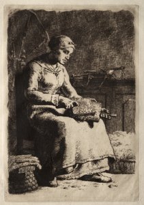 Vrouw die Wol Kaart door Jean-Francois Millet