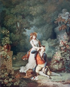 De geliefde verrast, gegraveerd door Charles Melchior Descourtis (1753-1820) door Jean Frederic (after) Schall