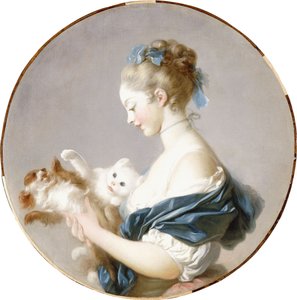 Meisje speelt met een hond en een kat