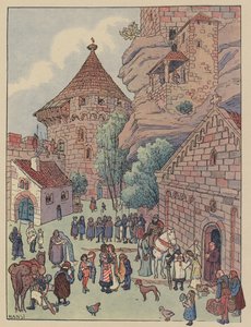 Vertrek van de Chevalier du Hohbarr voor de kruistochten door Jean Jacques Waltz
