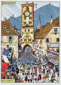 Ingang van Franse troepen in Ribeauville, Elzas