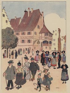 Duitse toeristen in een dorp in de Elzas door Jean Jacques Waltz