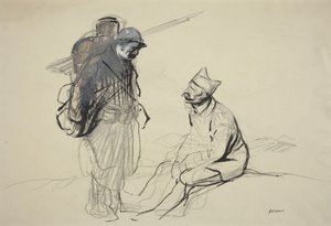 Poilu en Tommy in gesprek door Jean-Louis Forain