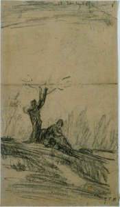 Zittende figuur onder een boom door Jean Francois Millet