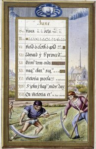 Kalender van juni en teken van Kreeft (in Getijden van Anne van Bretagne) door Jean (after) Bourdichon