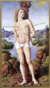 Sint Sebastiaan - door Jean Bourdichon, in “The Hours of Anne of Brittany” door Jean (after) Bourdichon