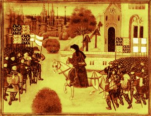 Preek van John Ball aan de boeren, verluchting bij de Kronieken van Jean Froissart (14e eeuw). door Jean (after) Froissart