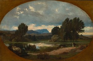 Landschap met ruiter op wit paard door Jean Achille Benouville