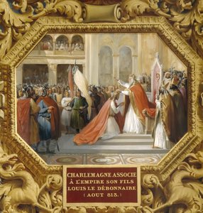 Karel de Grote kroont zijn zoon Lodewijk de Vrome in 813