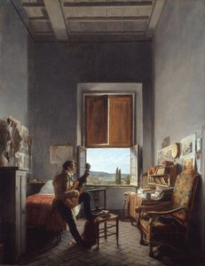 Léon Pallière in zijn kamer in de Villa Medici, Rome, 1817 door Jean Alaux