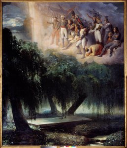 Het graf van St. Helene: allegorie op de begrafenis van Napoleon. Schilderij door Jean Alaux genaamd de Romein (1786-1864) door Jean Alaux