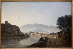 Uitzicht op Grenoble vanaf de Quai de la Graille door Jean Alexis Achard