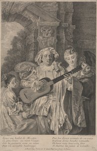 In het kostuum van Mezetin door Jean Antoine (after) Watteau
