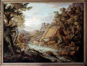 Landschap en rivier door Jean Antoine Constantin