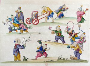 Tekening van een Chinese vaas: kinderspel. Schilderij door Jean Antoine Fraisse (18e eeuw)