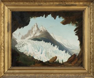 Uitzicht op de Alpen genomen vanaf de gewelven genaamd de Chapeau van de Woods Glacier