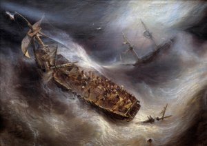 Devotie van Kapitein Dess, van Bordeaux, naar het Columbus Nederlandse schip, in de storm