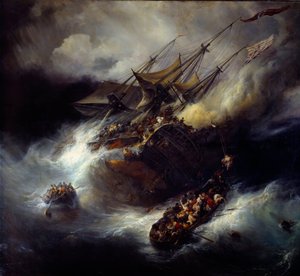 Brand van de Kent Zinken van een boot (1800) door Jean Antoine Theodore Gudin