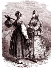 Rusland. Vrouwen van de Valdaiy-bergen. 1865 (Gravure) door Jean Antoine Valentin Foulquier