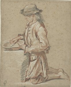 Jongen met vilthoed bij een bak door Jean Antoine Watteau (rejected attribution)