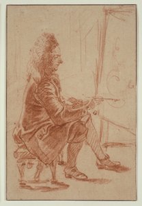 Een bebrilde schilder (mogelijk Claude Audran), c.1709 (rood krijt op buff gelegd papier, op crèmekleurig gelegde kaart) door Jean Antoine Watteau