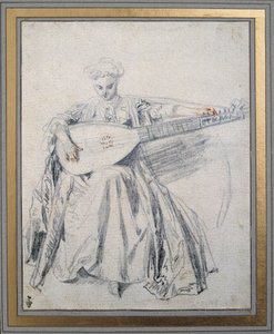 Een luitspeler door Jean Antoine Watteau