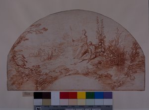 Een herderin zittend met haar minnaar door Jean Antoine Watteau