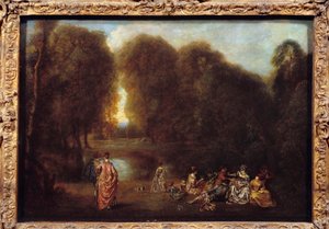 Verzameld in een park door Jean Antoine Watteau