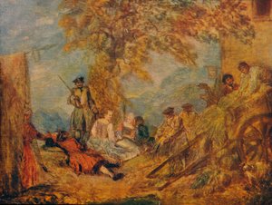 Kampscène door Jean Antoine Watteau