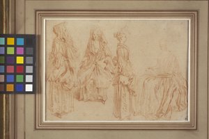 Vier dames door Jean Antoine Watteau