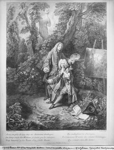Jean Antoine Watteau en zijn vriend Monsieur de Julienne, gegraveerd door Nicolas Henri Tardieu (1674-1749) door Jean Antoine Watteau