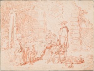 Kaartspelende soldaten voor een muur. 1709/10 door Jean Antoine Watteau