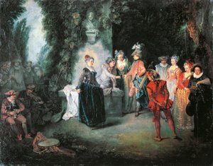 Liefde in het Franse Theater, door Jean-Antoine Watteau door Jean Antoine Watteau